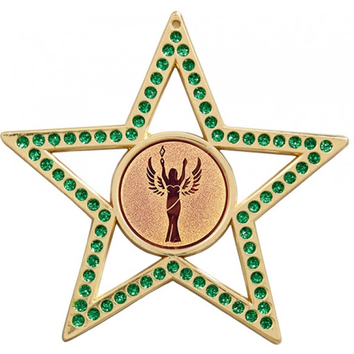 GREEN STAR MEDAL - 75MM  - GOLD, SILVER, BRONZE